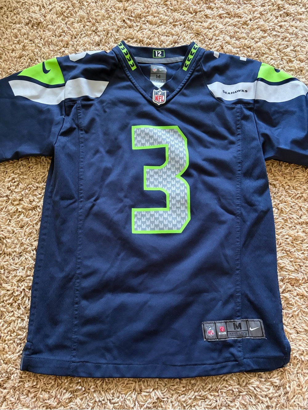 Nike Kids Navy & Neon Green Seahawks #3 Football Jersey